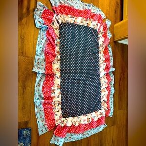 Matilda Jane Pink and Blue Dots Floral with Ruffle Triple Layer Bed Skirt / CRIB